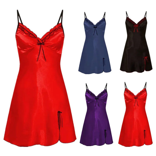Women's Silk Satin Sleepwear | Sexy Lace V-Neck Sleeveless Nightdress | Summer Nightgown Nightwear