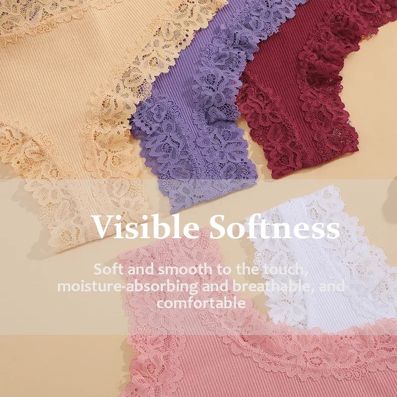 3PCS Women Cotton Lace Panties – Floral Patchwork Soft Briefs, Trendy Intimate Underwear Lingerie S-XL