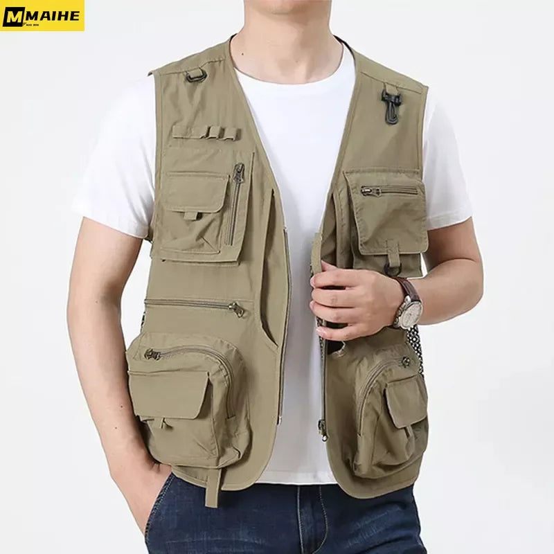 Men’s US Tactical Vest – 14-Pocket Summer Mesh Sleeveless Hiking, Fishing & Photographer Waistcoat