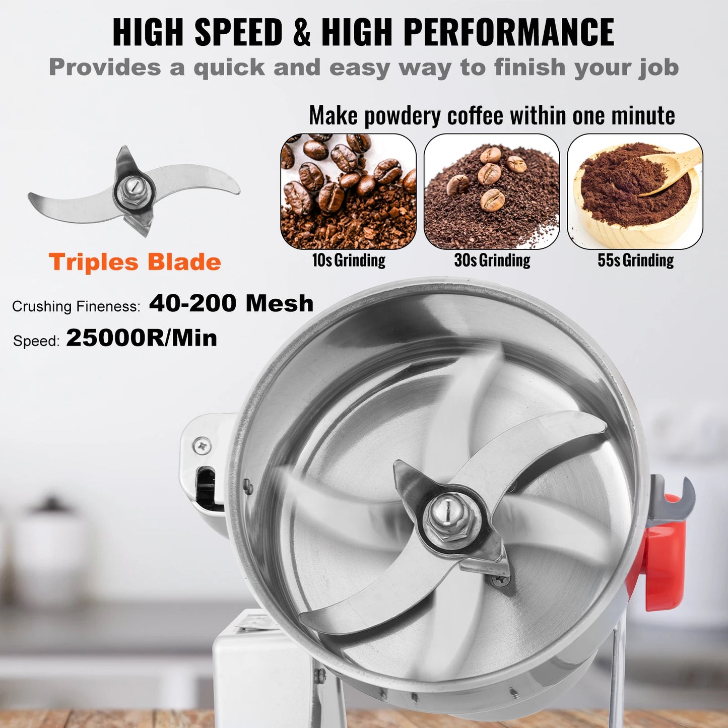 Electric Grain Mill Grinder 150-2500g Commercial Spice Herb Crusher