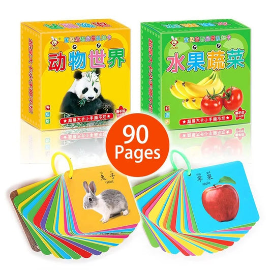90-Page Animal & Fruits Numbers Cognitive Cards – Early Education & Literacy Learning Book for Kids