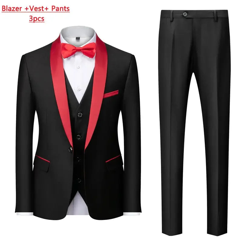 Men's M-6XL Formal 3-Piece Suit – Jacket, Vest & Pants for Business, Wedding & Parties