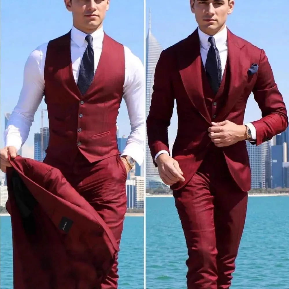 Men’s Black Three-Piece Suit – Slim Fit Business, Wedding & Formal Tuxedo