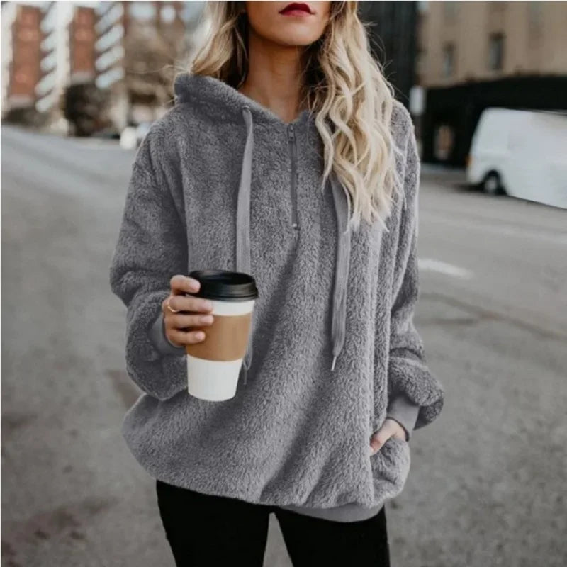 Women's Long-Sleeved Hooded Monochrome Sweater Coat Fashion Trend