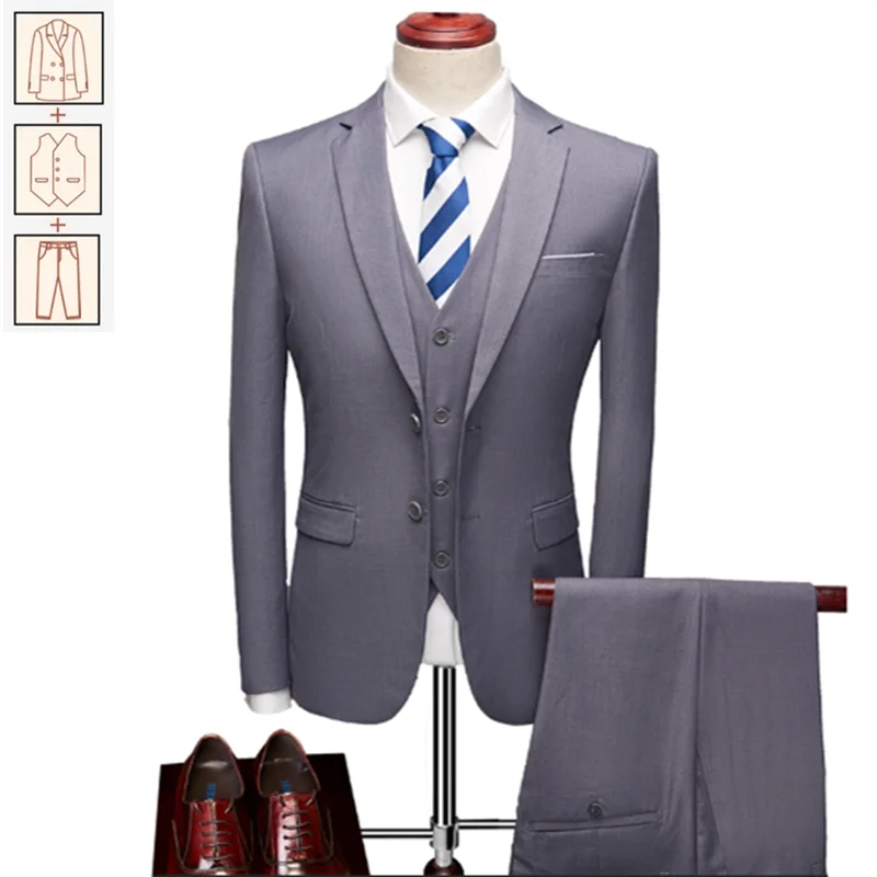 2025 Men's Business Casual Suit – Solid Color Formal Wedding & Prom Tuxedo Set