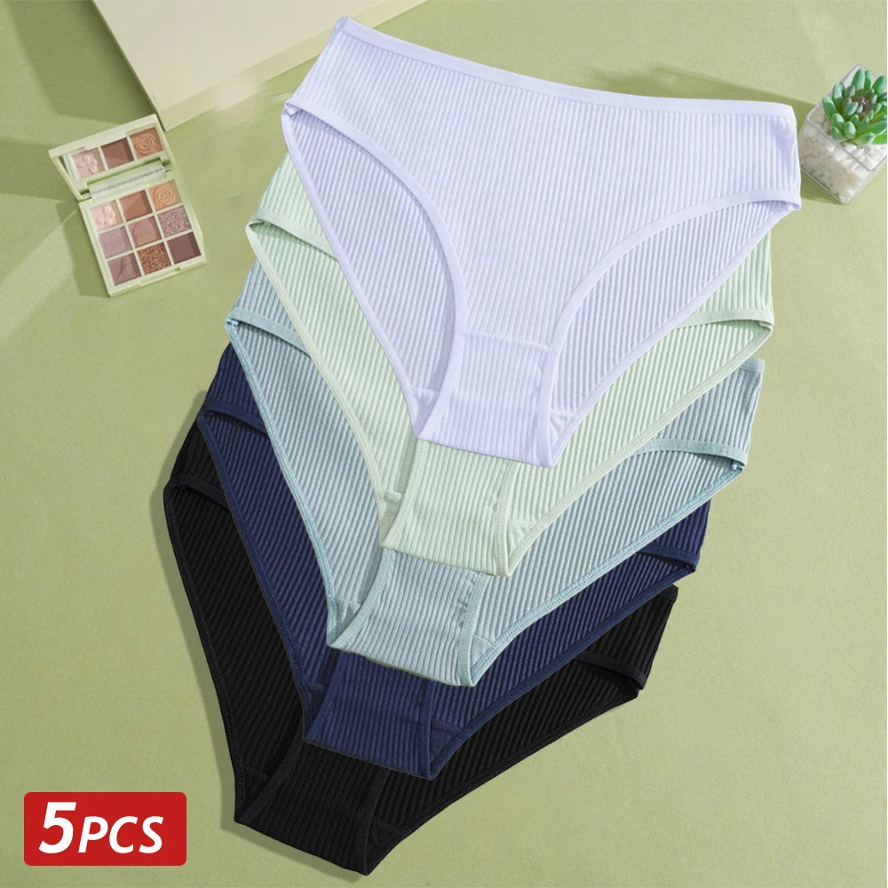 5PCS Women’s Cotton Panties – Sexy Low Waist Striped Briefs, Comfortable Stretch Soft Underwear Lingerie