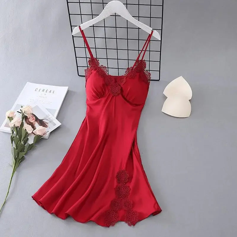 Women's Summer Satin Nightgown | Lace Sleeveless Chemise Sleepwear Dress | Comfortable Loungewear Nightdress