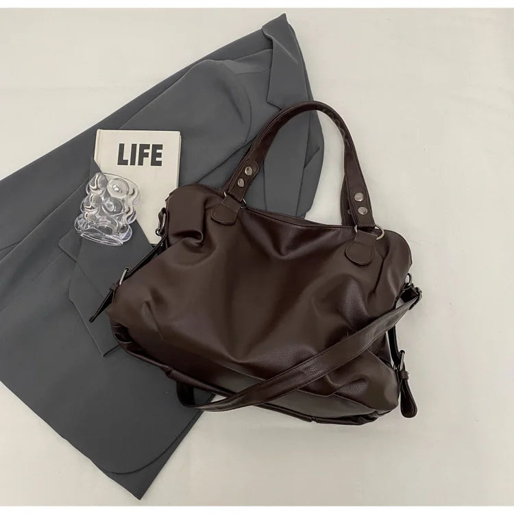 Large Capacity Black Shoulder Bag for Women – Soft Leather Tote, Crossbody Shopper & Travel Handbag