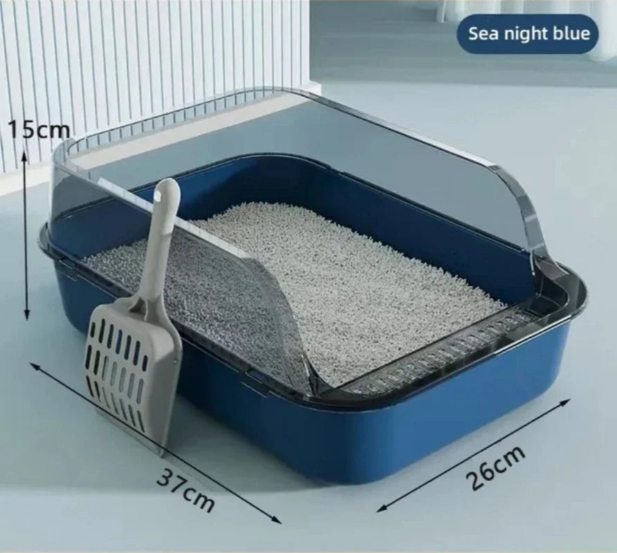 Kitty Sandbox Cat Litter Box • Semi-Enclosed Splashproof Cat Toilet • Easy-Clean Pet Litter Tray for Kittens & Cats