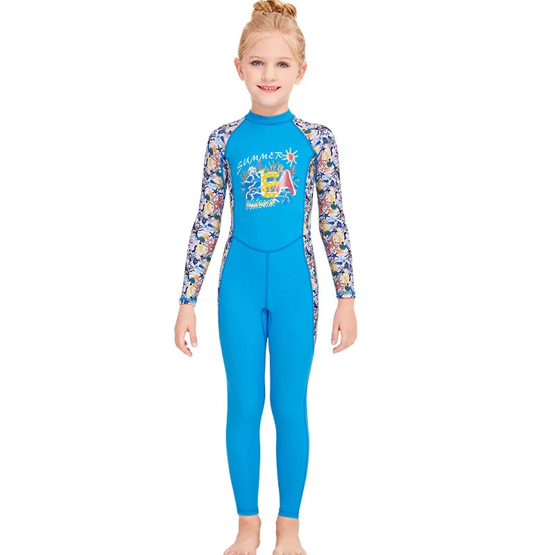 Girls UV Protective Long Sleeve Swimsuit 2-12 Years Children Swimwear Sport