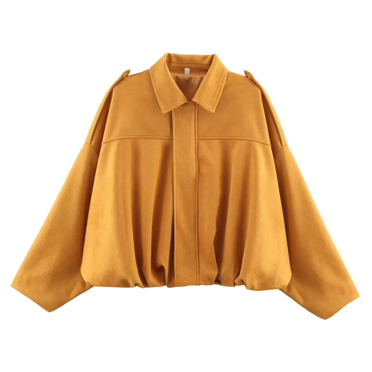 ETJ 2025 Spring Women's Suede-Texture Loose Lapel Shoulder Bomber Jacket