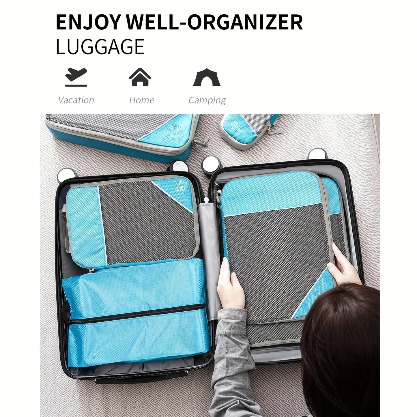 6PCS Travel Packing Cubes Set | Lightweight Compression Luggage Organizer with Shoe Bag & Mesh Clothes Storage