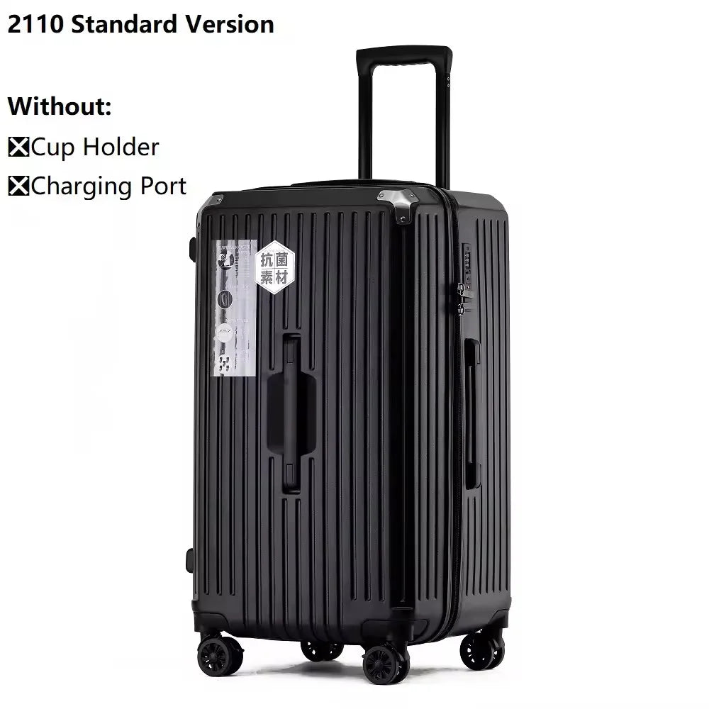 Large Capacity Luggage Suitcase | USB Charging Carry-On with Cup Holder for Women & Girls | Travel 20/24/26/28 Inch