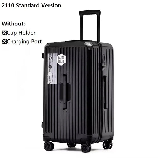 Large Capacity Luggage Suitcase | USB Charging Carry-On with Cup Holder for Women & Girls | Travel 20/24/26/28 Inch