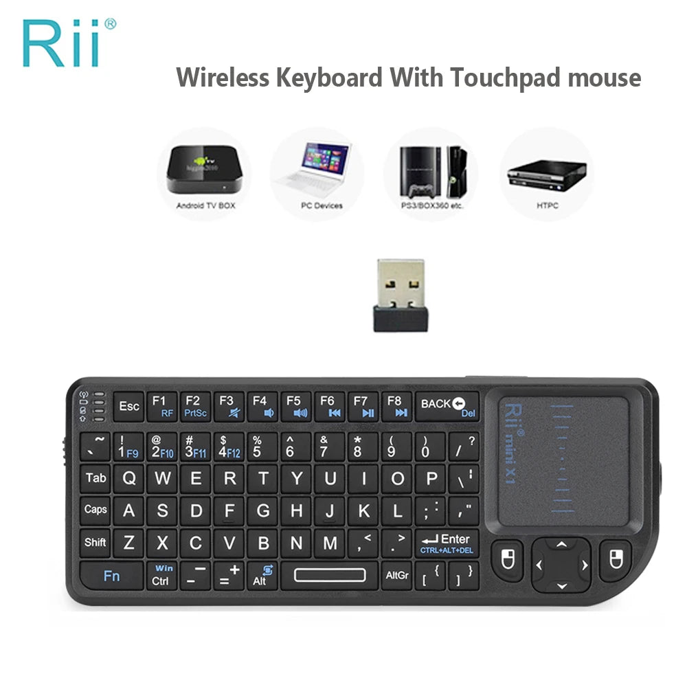 Rii X1 2.4GHz Mini Wireless Keyboard – Touchpad Keyboard for Android TV Box, PC & Laptop (English/ES/FR/Korean)