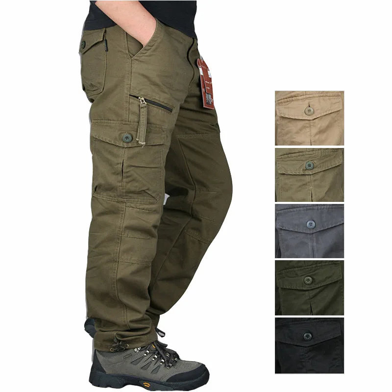 2025 New Autumn Cargo Pants Men | Fashion Military Outdoors Work Trousers | Long Warm Tactical Cotton Khaki Cargo Pants