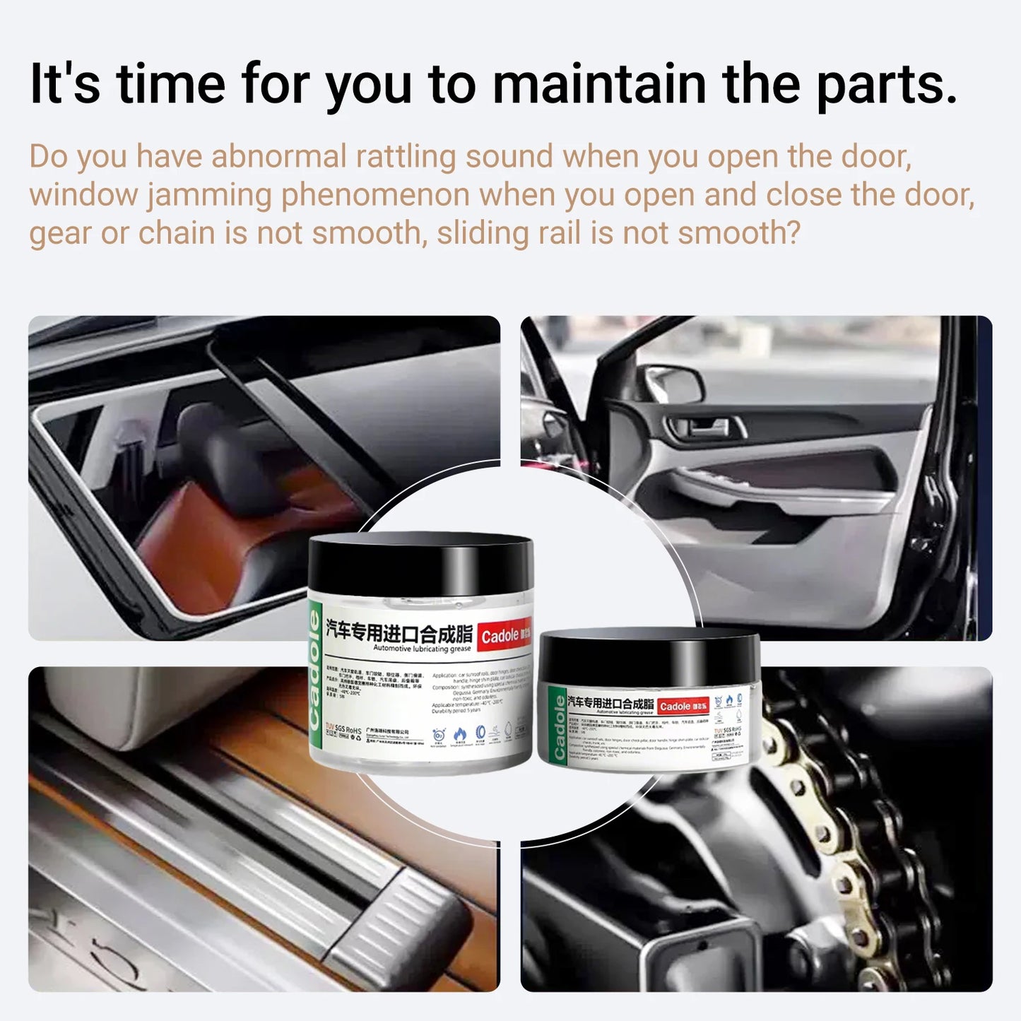 Car Sunroof Track Lubricating Grease 100g White Car Lubricant Oil for Mechanical Maintenance Door Noise & Antirust Protection