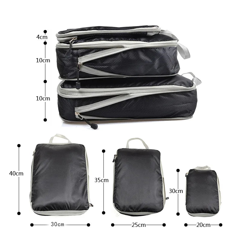 Travel Storage Bag Compressible Packing Cubes | Foldable Waterproof Nylon Luggage Organizer with Handbag