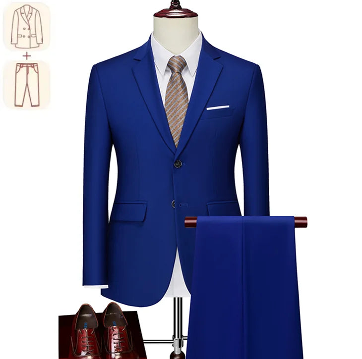 2025 Men's Business Casual Suit – Solid Color Formal Wedding & Prom Tuxedo Set