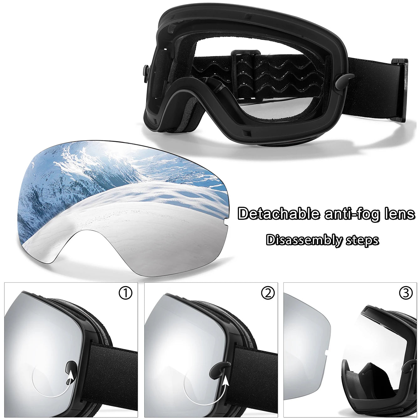 Men & Women Ski Goggles – Anti-Fog Snowboarding/Snowmobile Glasses with UV400 Changeable Lens, Outdoor Sports & Cycling