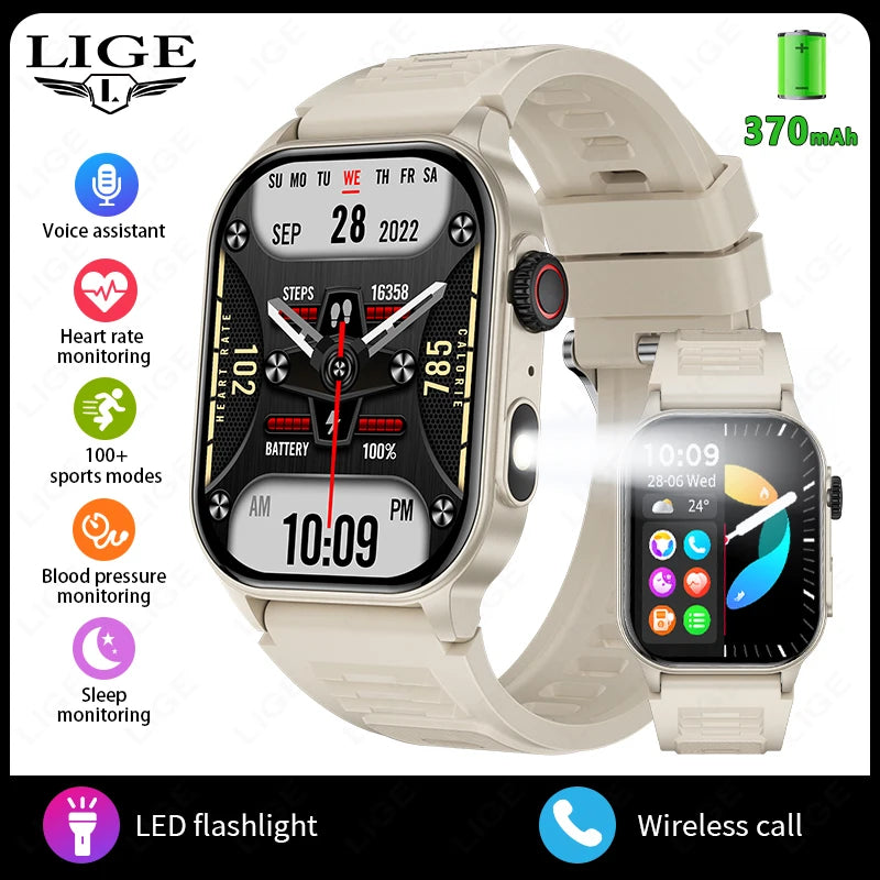 LIGE New Smart Watch | 2.01” HD Screen, AI Voice, Bluetooth Call, Flashlight, Sports & Health Monitor Smartwatch