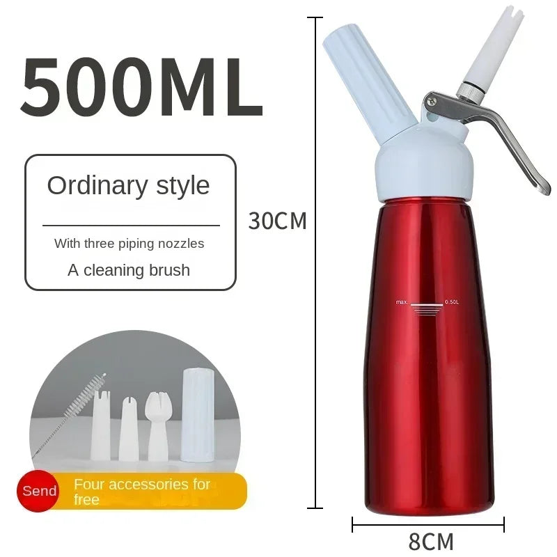 موزع كريمة سعة 250 مل/500 مل - خلاط يدوي بفوهات بلاستيكية لتزيين القهوة والمخبوزات والحلويات