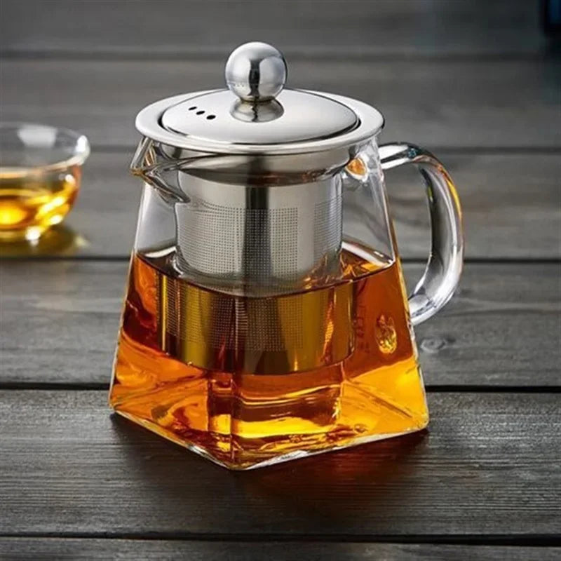 Heat-Resistant Glass Teapot – Clear Kettle with Stainless Steel Infuser & Filter