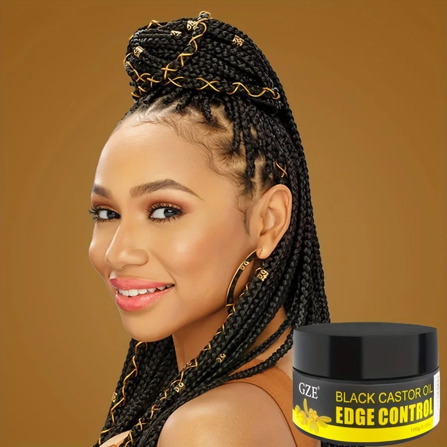 GZE African Black Castor Extra Hold Braid, Loc & Twist Gel – Edge Control with Coconut Oil for Frizz-Free Styling