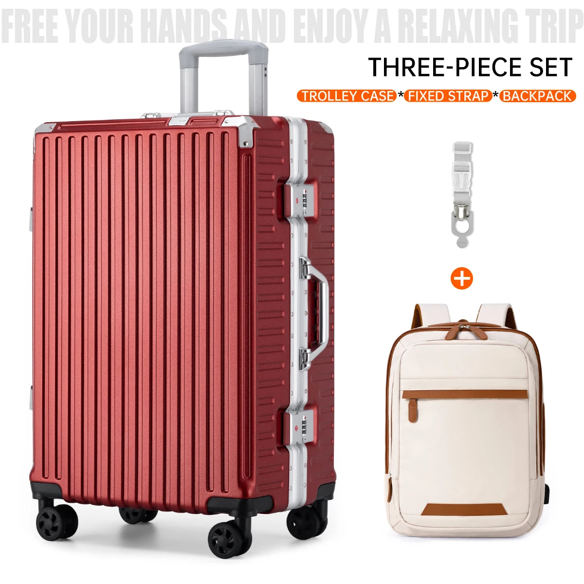 Aluminum Frame Trolley Luggage | Rolling Suitcase with USB & Combination Lock | 20/24/26/28 Inch Carry-On