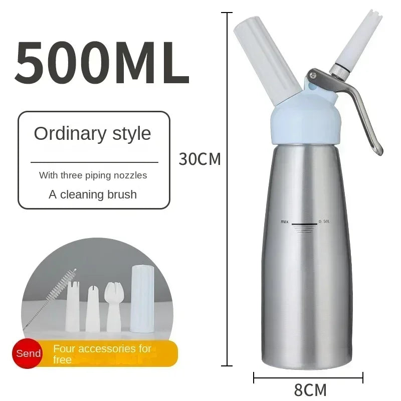 موزع كريمة سعة 250 مل/500 مل - خلاط يدوي بفوهات بلاستيكية لتزيين القهوة والمخبوزات والحلويات