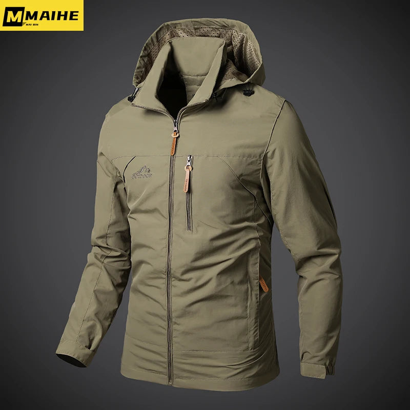 Men’s Waterproof Windbreaker Jacket – Military Hooded Combat Coat for Autumn Outdoor Hiking & Biking