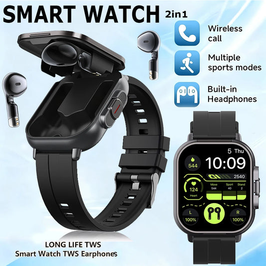 TWS 2-in-1 Smart Watch with Earphones – Wireless Bluetooth Call, Health Monitor, Fitness Tracker, Sports Smartwatch