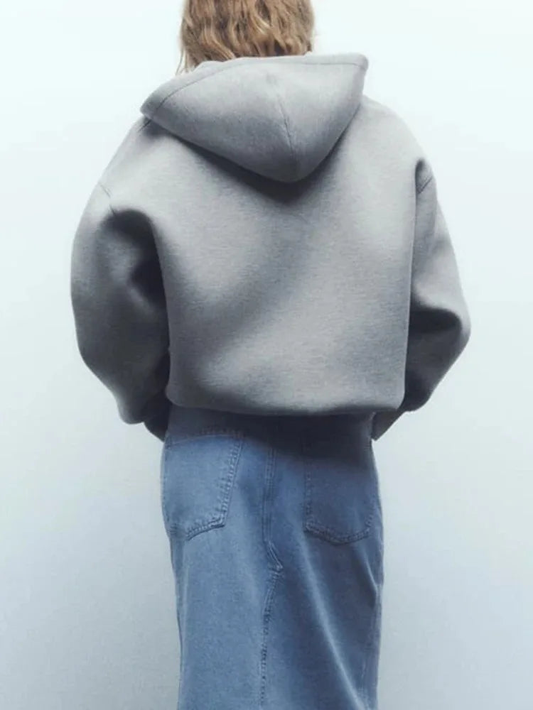 Women's Versatile Hooded Zip Long Sleeve Loose Oversized Casual Jacket Sweatshirt Top