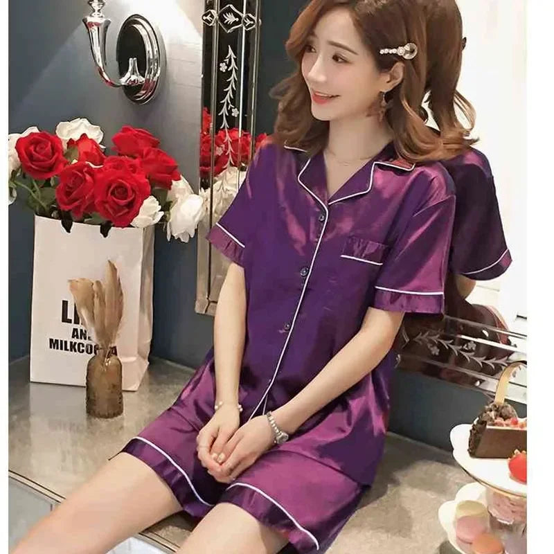 2025 Women's Silk Pajama Set | Long Sleeve Cardigan Ice Silk Sleepwear Home Clothing