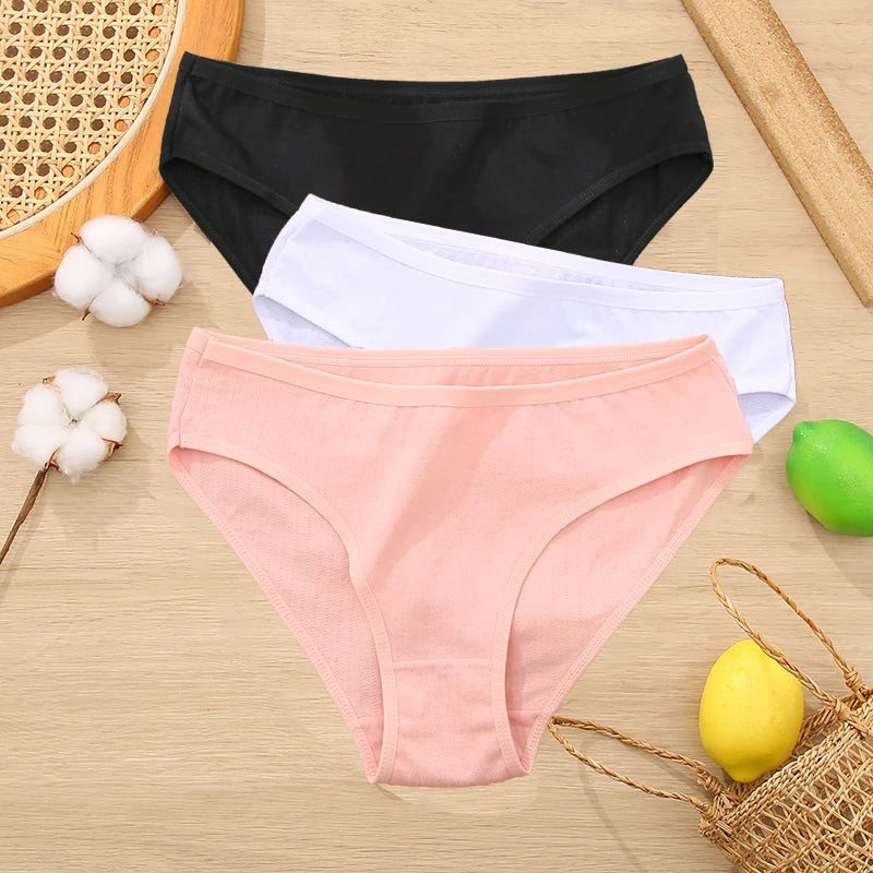 3PCS Set Women's Cotton Jacquard Panties Solid Color Sexy Briefs Underwear S-XL