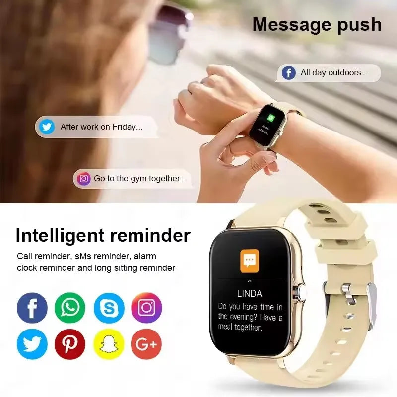 Smart Watch with Full Touch Screen, Call & Message Reminder, Music Control – Compatible with iPhone & Android