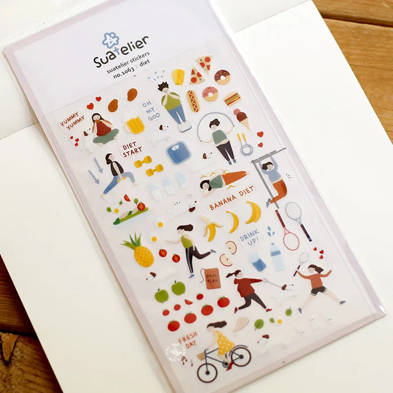 ملصقات يومية كورية كاواي من سواتيلييه - مجموعة ديكورات مكتبية أصلية للقصاصات اليدوية والمجلات