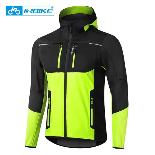 INBIKE Men’s Winter Cycling Jacket – Hooded Fleece Windproof Outdoor Coat for Hiking & Biking