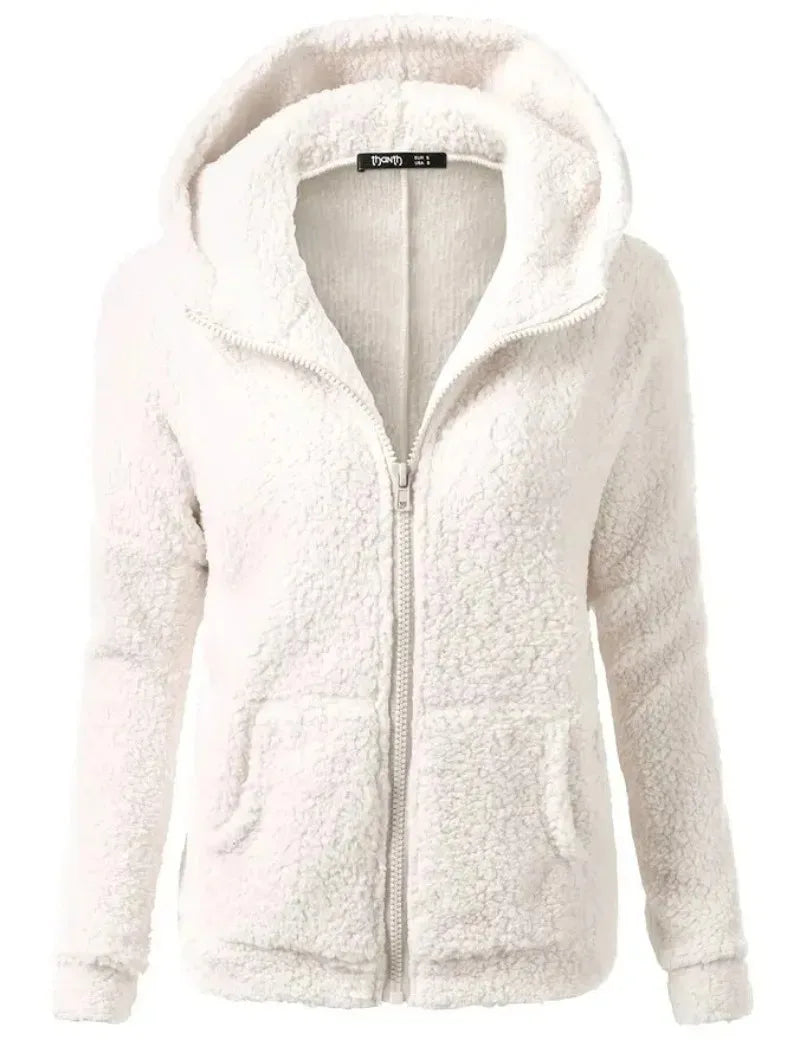 Autumn Winter 2025 Women's Hoodie Zipper Coat Casual Solid Soft Fleece Jacket