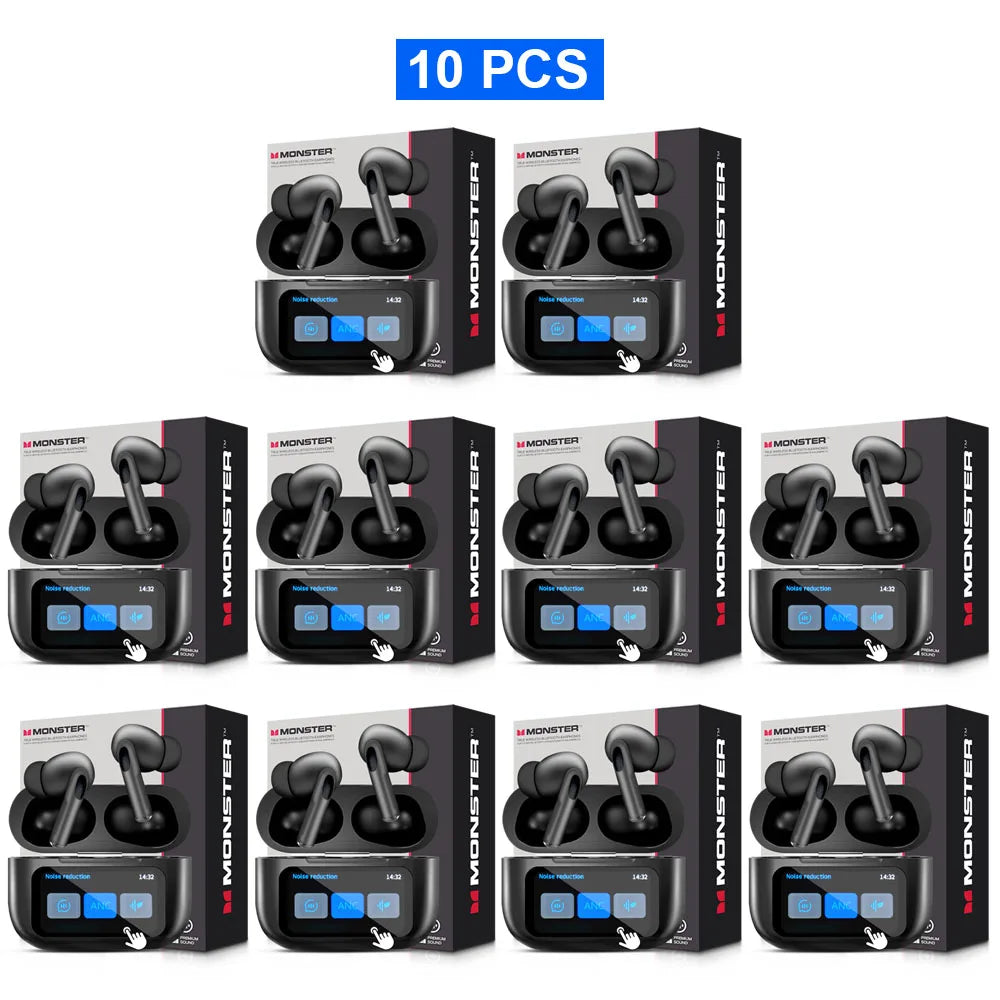 MONSTER TWS Wireless Bluetooth Earphones – HD Stereo Sound, LCD Touch Display, Sports In-Ear Headset with Charging Box