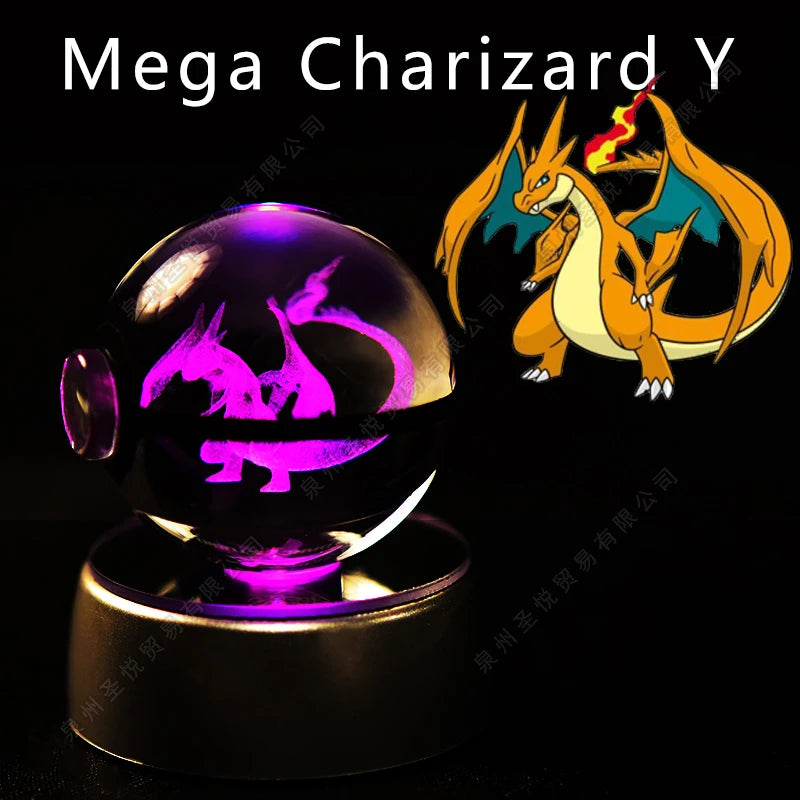 Pokémon 3D Crystal Ball Night Light – Pikachu, Gengar & Mewtwo Pokéball Glass Lamp for Kids Birthday Gifts