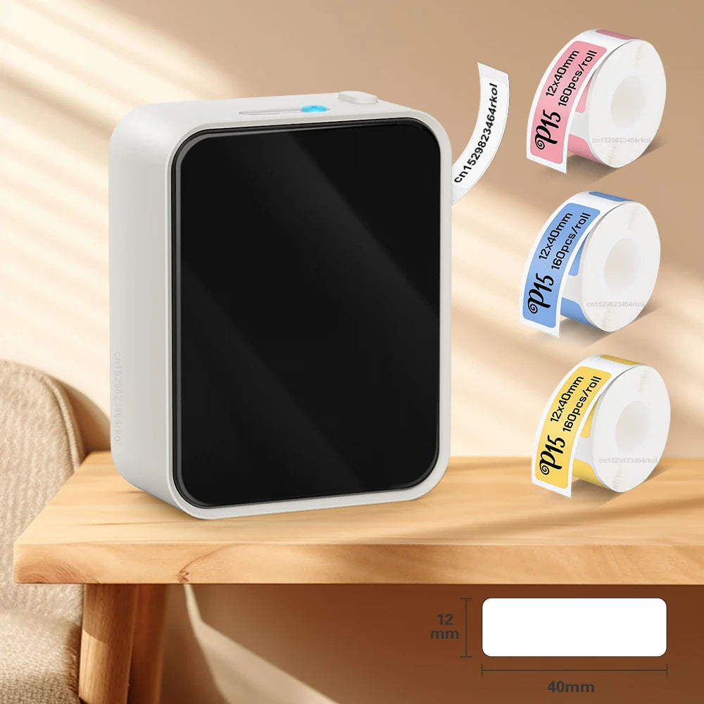 P15 Portable Mini Thermal Label Printer – Wireless Bluetooth Sticker Maker, DIY Barcode & Labeling Machine (No Ink, 3PK Labels)