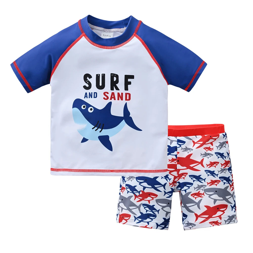 Boys 2 Piece Swimsuit Set Cool Print Kids Swimwear Beach Surfing Shorts