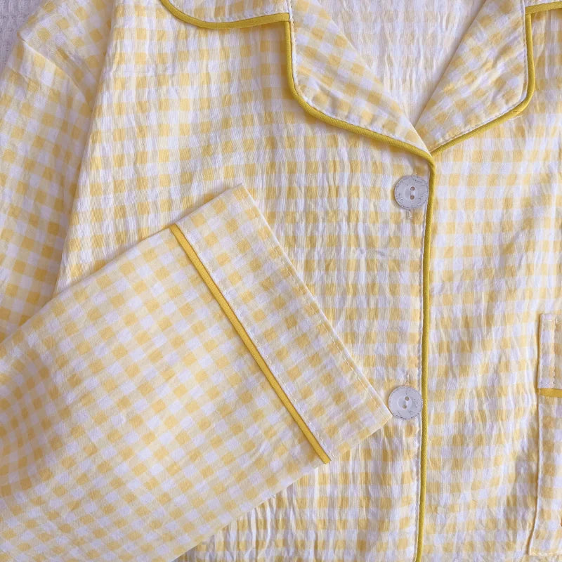 New Spring Women's Pajama Set | Cute Plaid Embroidered Dog Design Home Wear with Lapel Neck