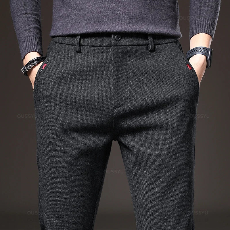 Men's Autumn Casual Pants – Slim Fit Elastic Waist Stretch Cotton Trousers Gray & Black
