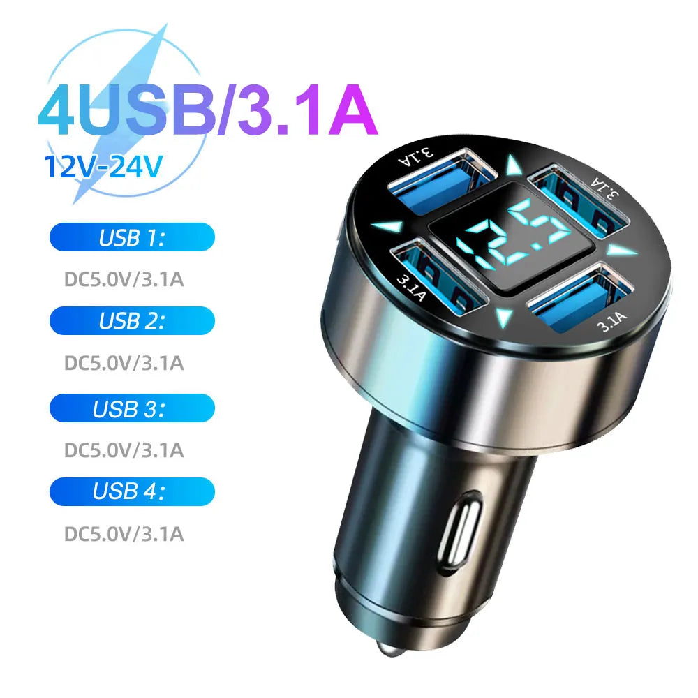 66–250W PD Car Charger – QC3.0 Fast Charging Cigarette Lighter Splitter with Digital Display (1-to-6 Ports)