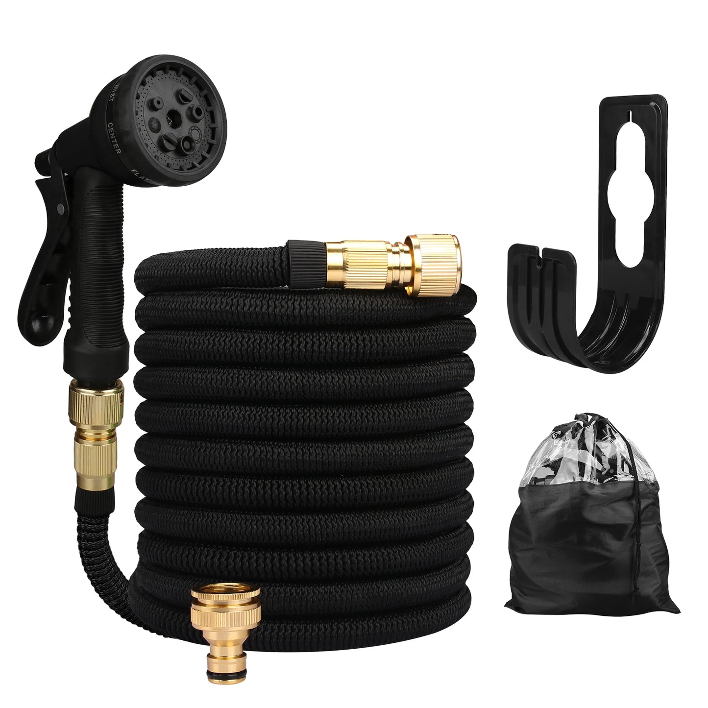 مسدس مياه محمول للحديقة مع خرطوم متين - 25/50/75/100 قدم لغسيل السيارات والتنظيف والري والرش