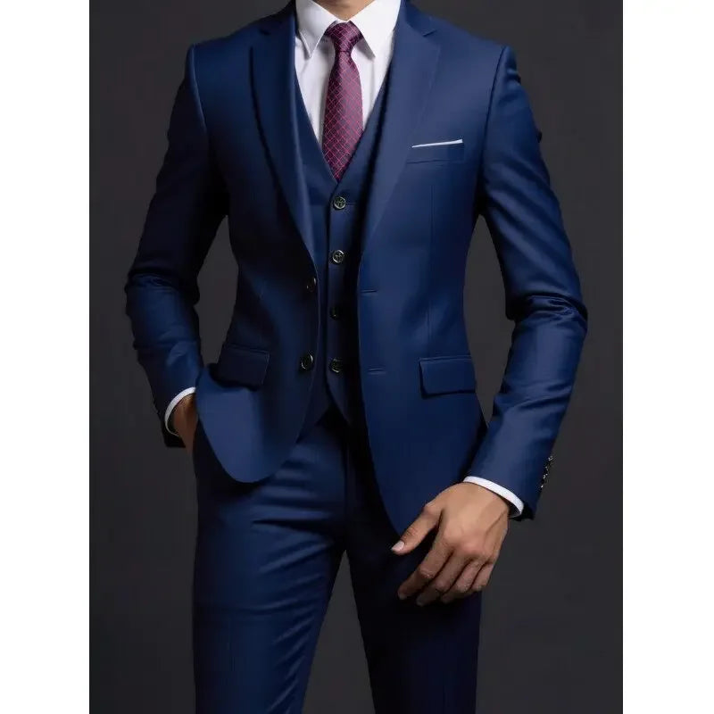 Men's 3-Piece Gentleman Suit – British Style Solid-Color Business & Wedding Outfit