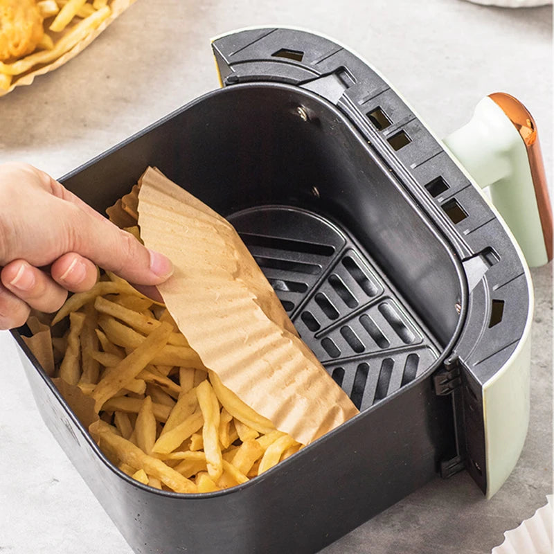 30/50/100pcs Disposable Air Fryer Paper Liners – 16/20cm Oil & Water-Proof Cooking Trays