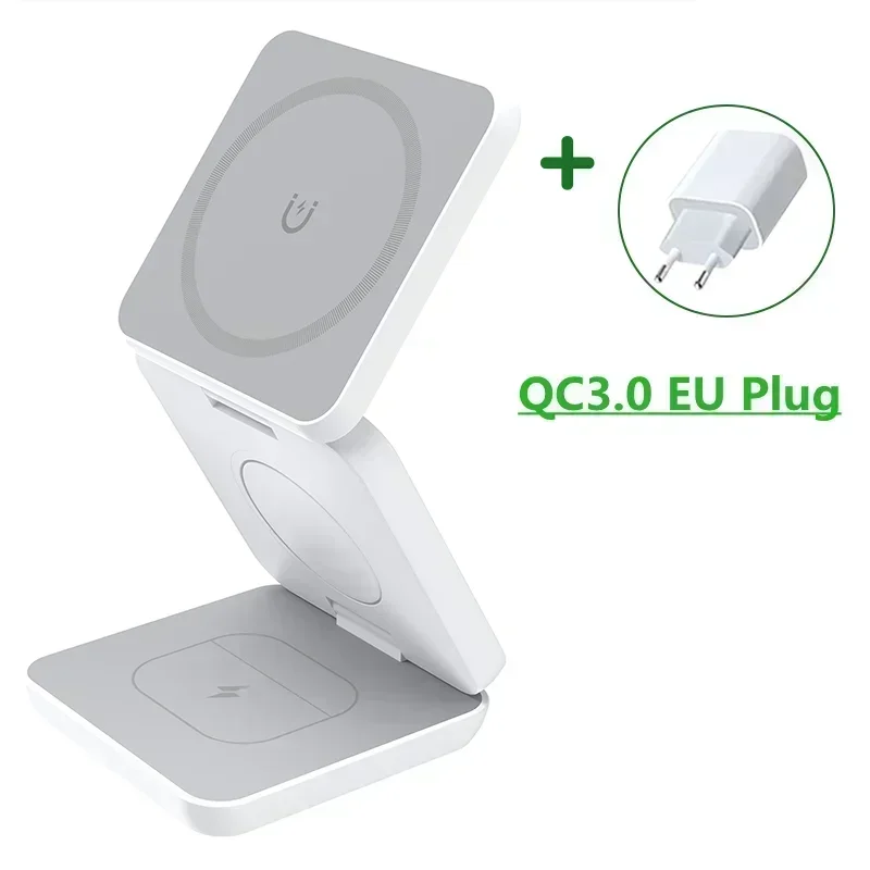 3-in-1 Foldable Magnetic Wireless Charger Stand – Fast Charging Dock for iPhone 13/14/15/16 Pro Max, Apple Watch & AirPods